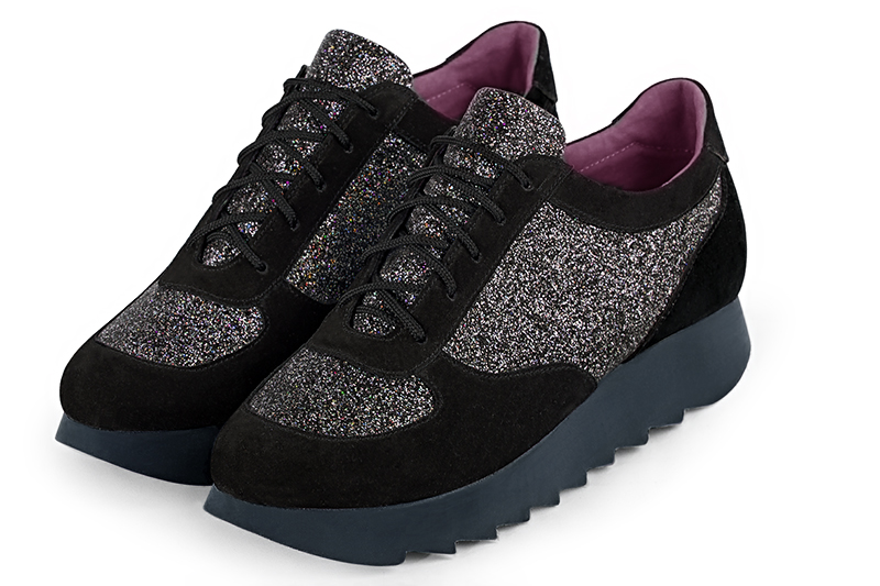 Matt black women's one-tone elegant sneakers. Round toe. Low rubber soles. Front view - Florence KOOIJMAN